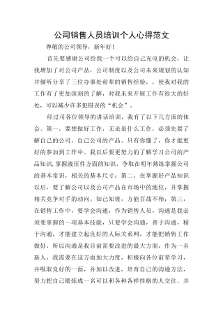 公司销售人员培训个人心得范文