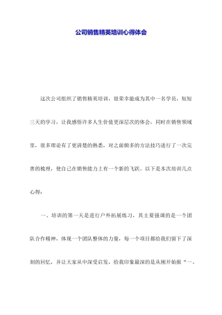 公司销售精英培训心得体会
