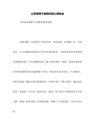公司领导干部培训班心得体会