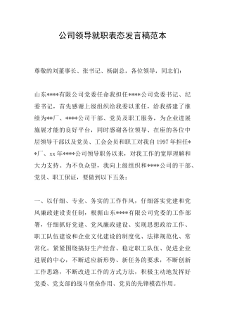 公司领导就职表态发言稿范本