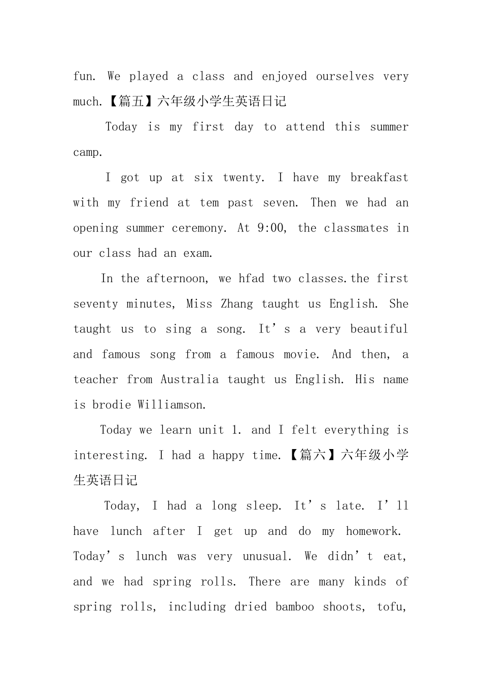 六年级小学生英语日记6篇_第3页