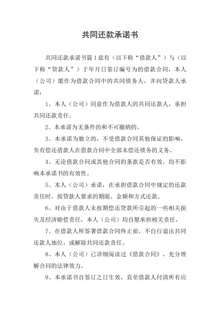 共同还款承诺书