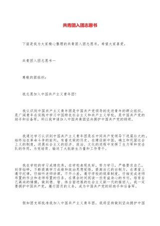 共青团入团志愿书