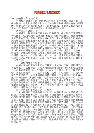 共青团工作总结例文——