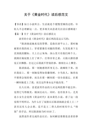 关于《黄金时代》读后感范文