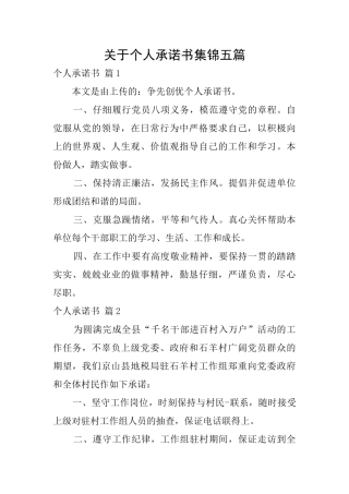关于个人承诺书集锦五篇