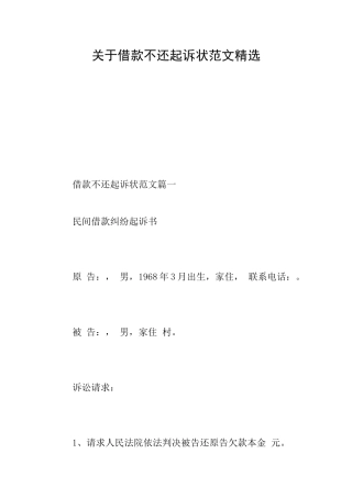 关于借款不还起诉状范文精选