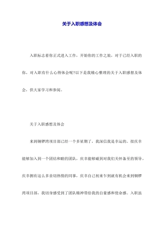 关于入职感想及体会
