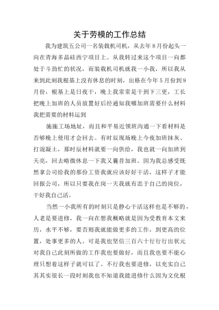 关于劳模的工作总结