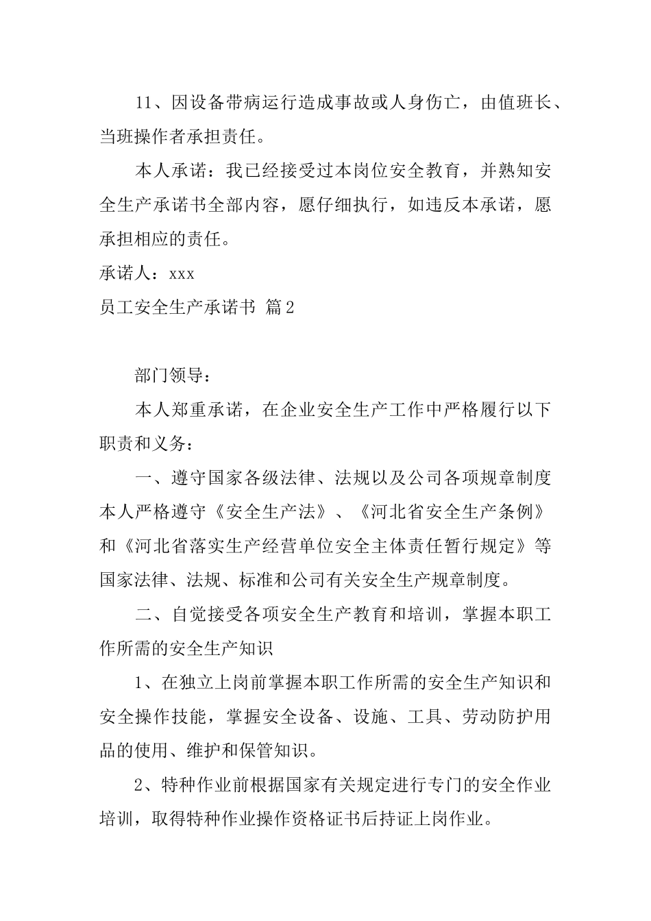 关于员工安全生产承诺书模板汇总8篇_第2页