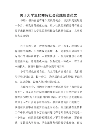 关于大学生的寒假社会实践报告范文