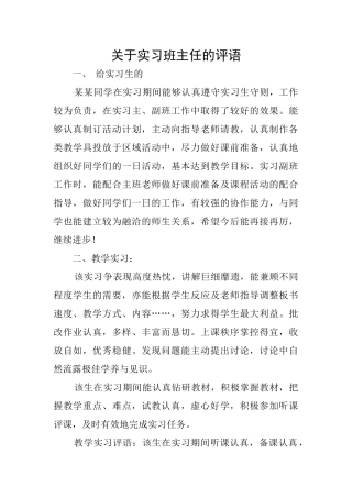 关于实习班主任的评语