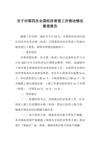 关于对第四次全国经济普查工作推进情况督查报告