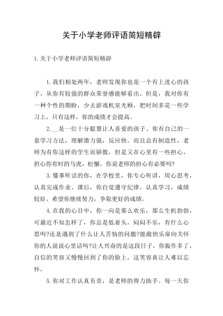 关于小学教师评语简短精辟