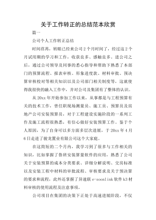 关于工作转正的总结范本欣赏
