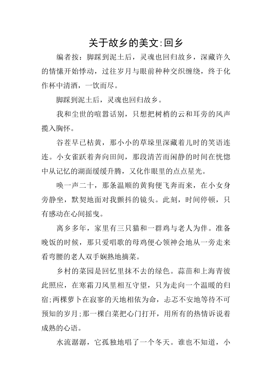 关于故乡的美文回乡_第1页