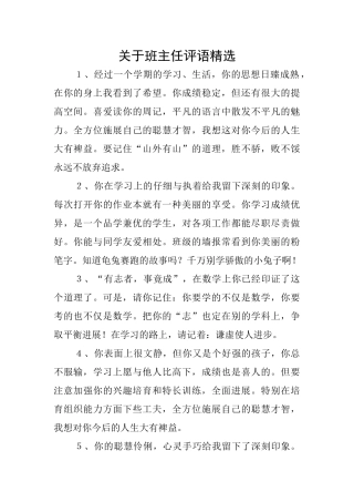 关于班主任评语精选