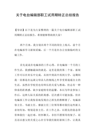 关于电台编辑部职工试用期转正总结报告