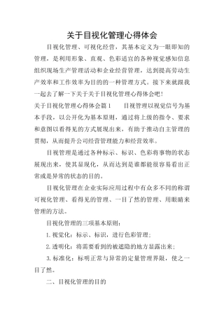 关于目视化管理心得体会