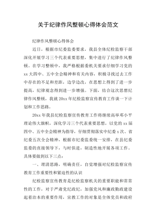 关于纪律作风整顿心得体会范文