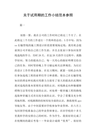 关于试用期的工作小结范本参照