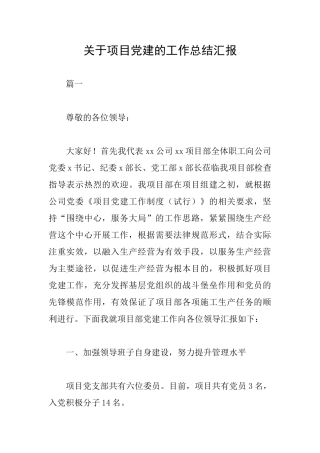 关于项目党建的工作总结汇报