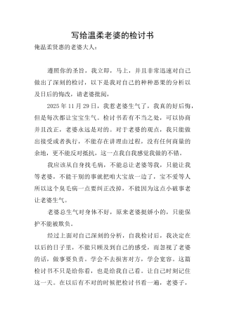 写给温柔老婆的检讨书