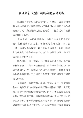 农业银行大型灯谜晚会的活动简报