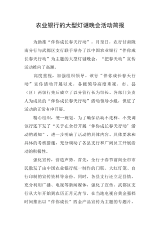 农业银行的大型灯谜晚会活动简报