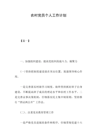 农村党员个人工作计划