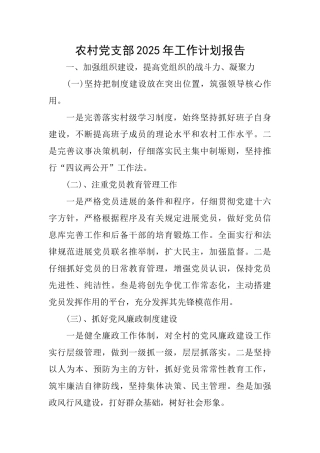 农村党支部2025年工作计划报告