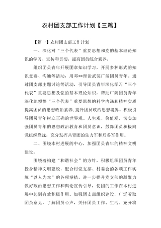 农村团支部工作计划