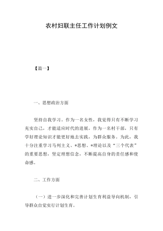 农村妇联主任工作计划例文