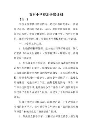 农村小学校本研修计划