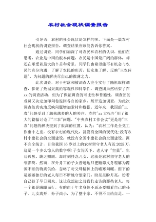 农村社会现状调查报告
