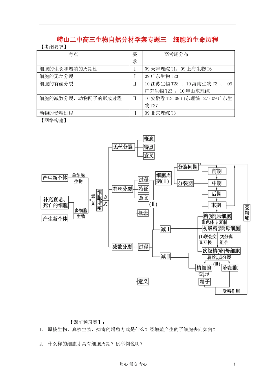 山东省崂山二中2012高三生物二轮复习 细胞的生命历程学案_第1页