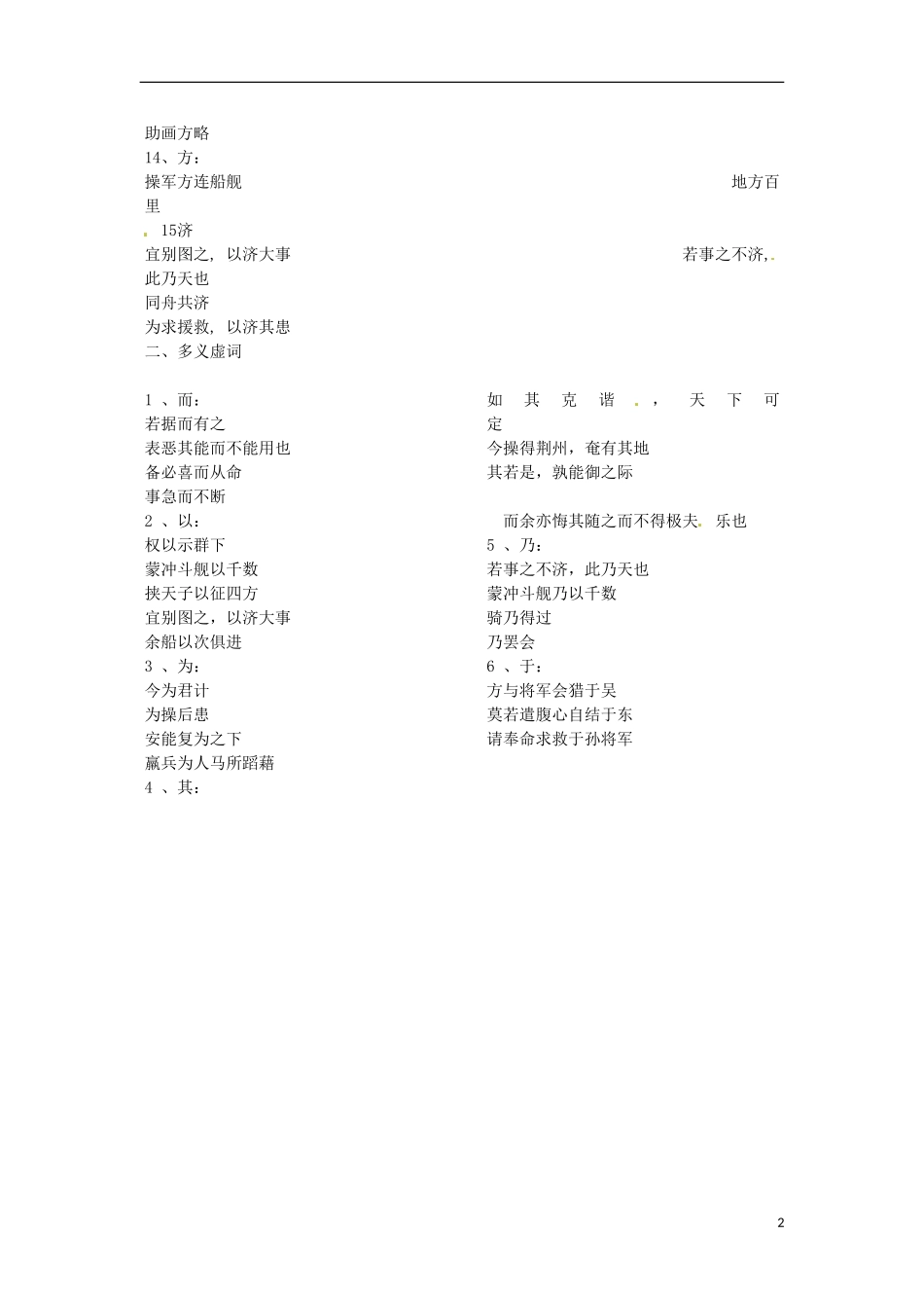 山东省德州市乐陵一中高三语文《赤壁之战》复习导学案（二） 新人教版_第2页