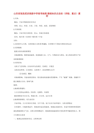 山东省冠县武训高级中学高考地理 基础知识点总结（详细、重点）素材