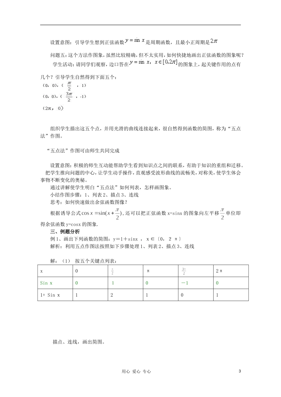 山东省临清三中2011高中数学 1.4.1正弦函数,余弦函数的图象教学案 必修4_第3页