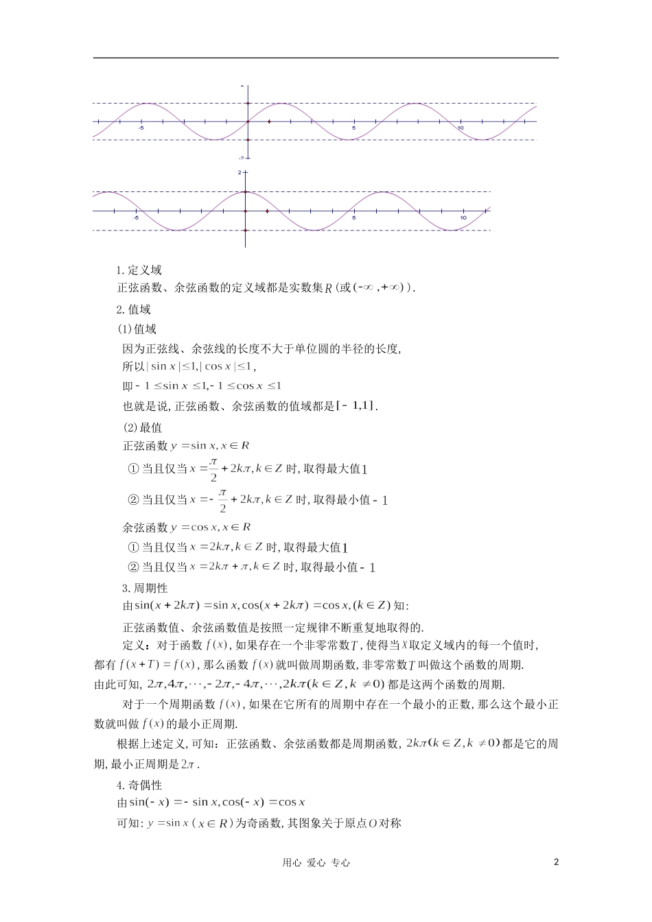 山东省临清三中2011高中数学 1.4.2正弦函数余弦函数的性质教学案 必修4_第2页