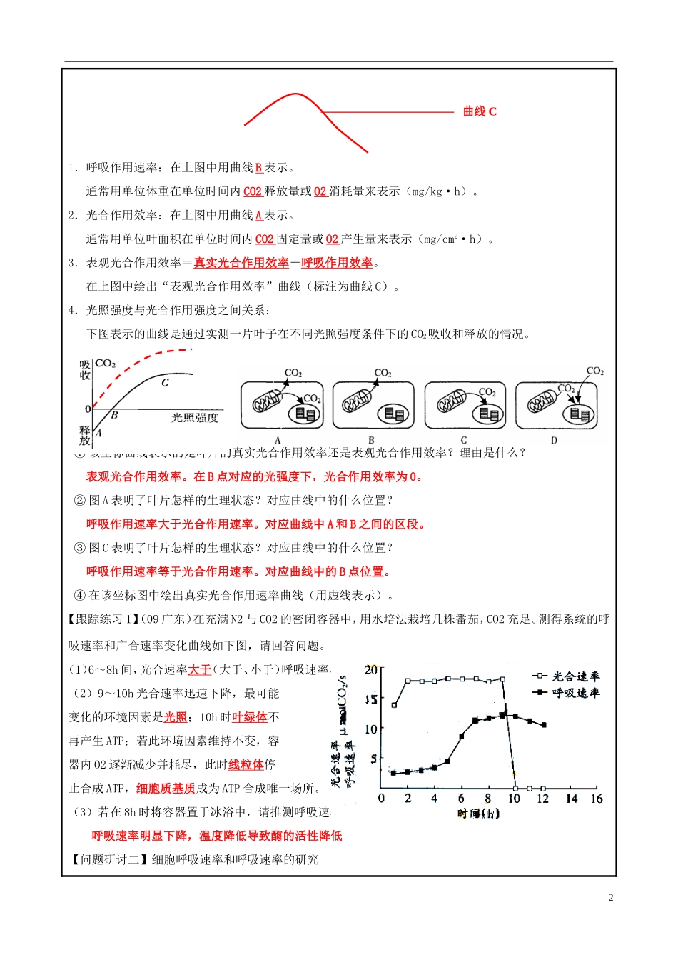 山东省平度一中2014-2015学年度高考生物一轮复习 光合作用和呼吸作用研究导学案_第2页