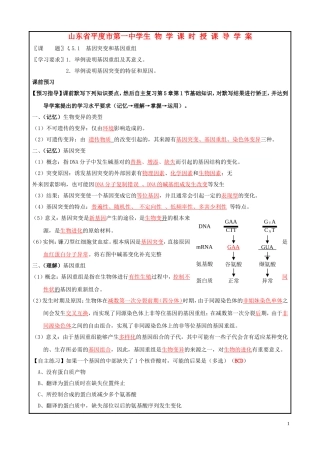 山东省平度一中2014-2015学年度高考生物一轮复习 基因突变和基因重组导学案