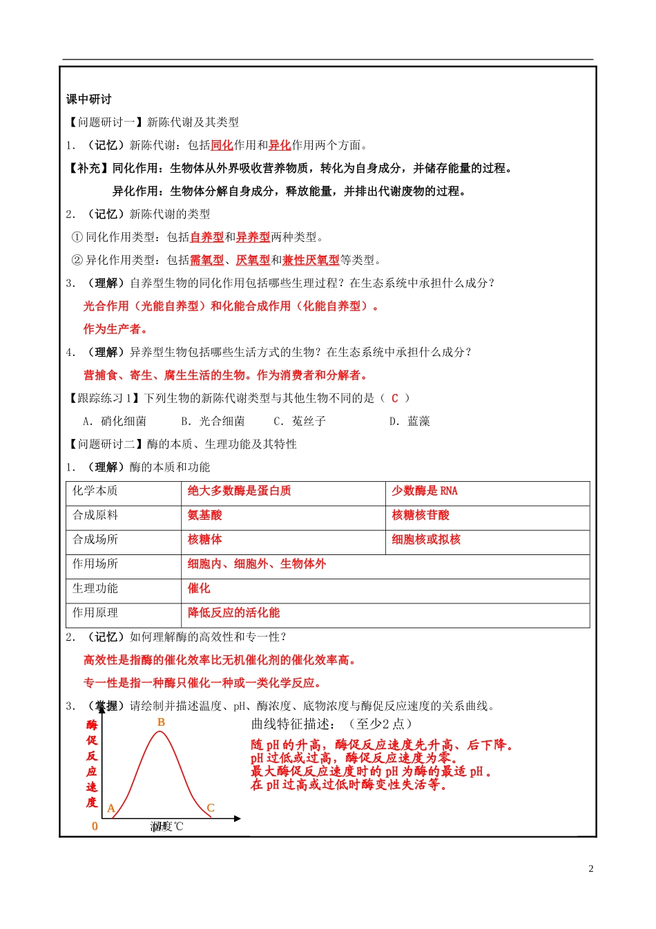 山东省平度一中2014-2015学年度高考生物一轮复习 酶和ATP导学案_第2页