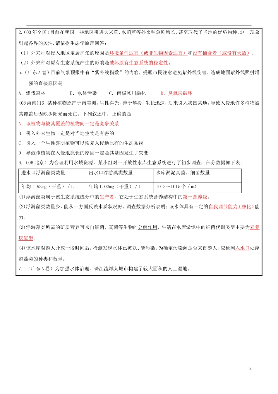 山东省平度一中2014-2015学年度高考生物一轮复习 生态环境的保护导学案_第3页
