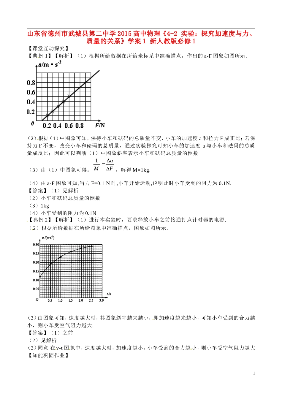 山东省德州市武城县第二中学2015高中物理《4-2 实验：探究加速度与力、质量的关系》学案1 新人教版必修1_第1页