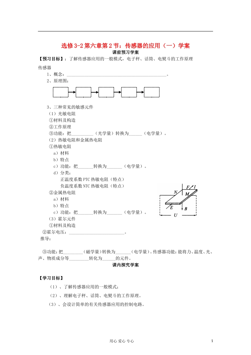 山东省临清实验高中物理 第六章第2节传感器的应用（一）学案 新人教版选修3-2_第1页