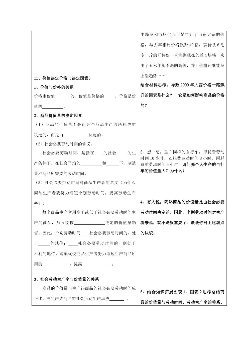 山东省威海二中高一政治 第二课第一框影响价格的因素导学案 新人教版_第2页