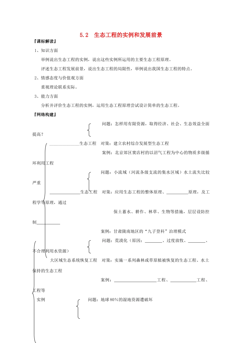 山东省文登市教育教学研究培训中心2015高考生物 5.2 生态工程的实例和发展前景教案 新人教版选修3_第1页