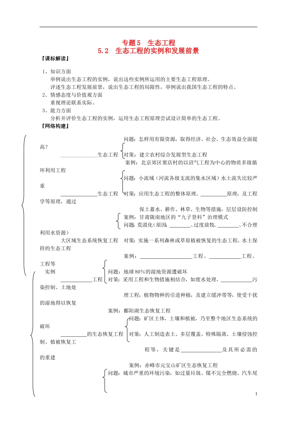 山东省文登市教育教学研究培训中心2015高考生物 专题5.2生态工程的实例和发展前景教学案 新人教版必修3_第1页