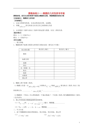 山东省威海二中高二数学 圆锥曲线2 椭圆的几何性质导学案导学案 文